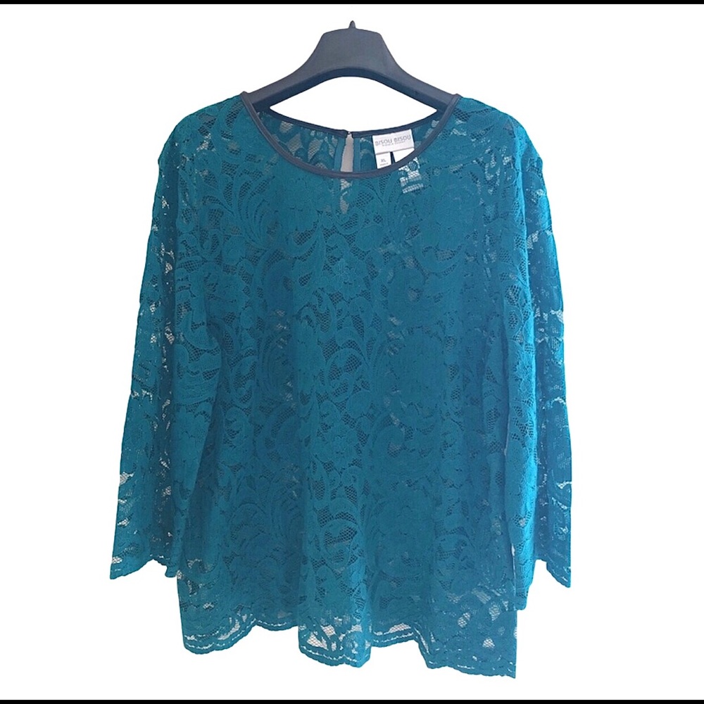Bijou Bijou lace top with faux leather trim